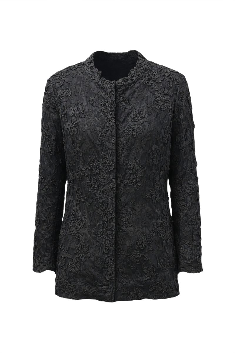 1990s Black Lace Blouse - Front View