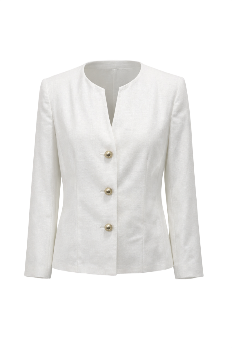 1980s Cream White Silk Blazer - Front View