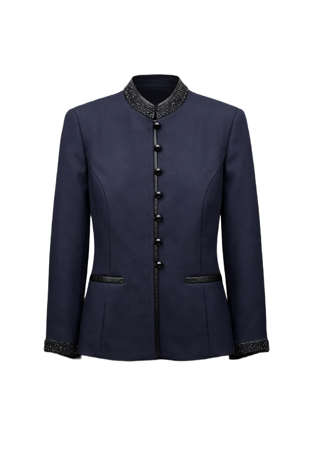 1980s Navy Wool Blend Jacket - Front View