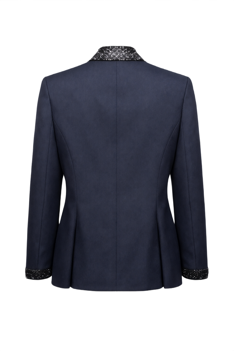 1980s Navy Wool Blend Jacket - Back View