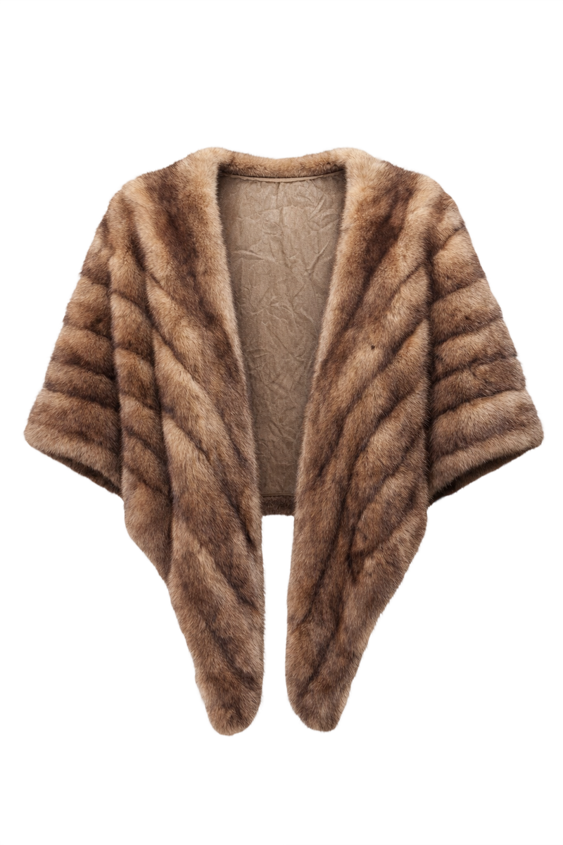 1950s Brown Fur Stole - Front View