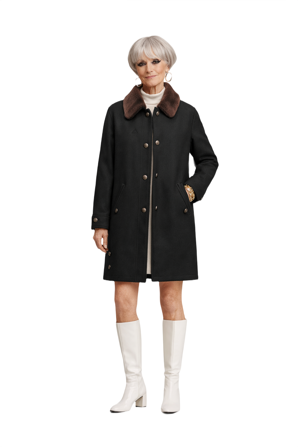 1960s Black Wool Coat - Model