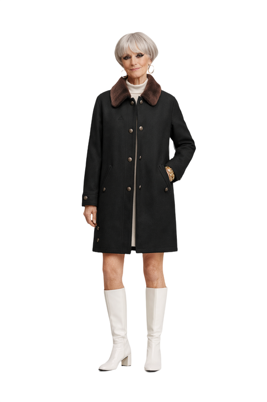 1960s Black Wool Coat - Model