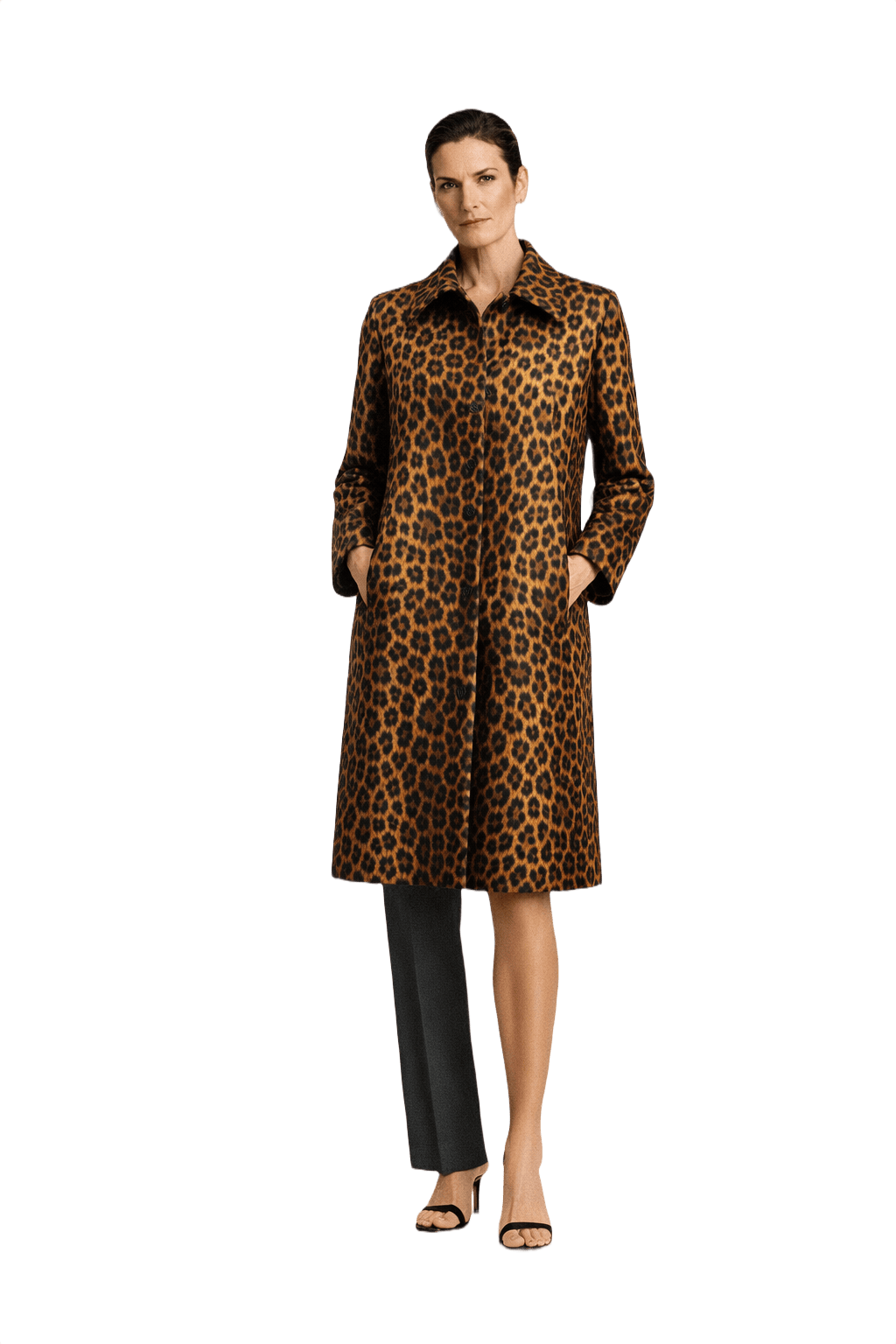 1990s Brown Velvet Leopard Print Coat - Model