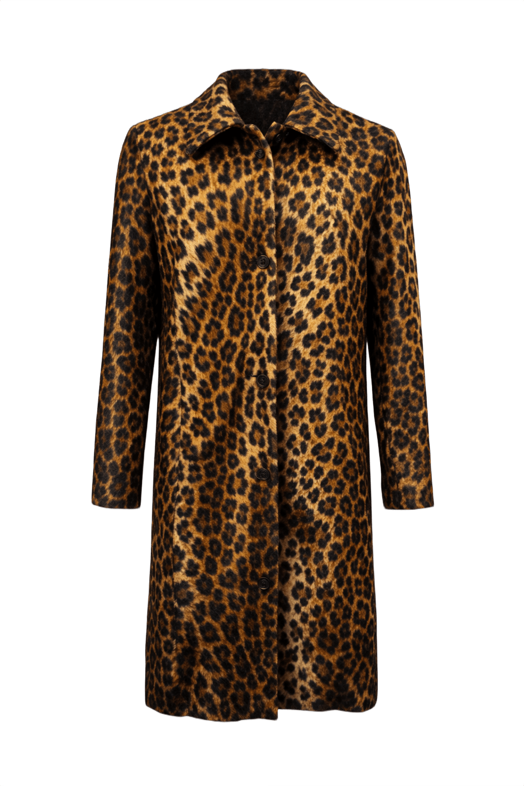 1990s Brown Velvet Leopard Print Coat - Front View