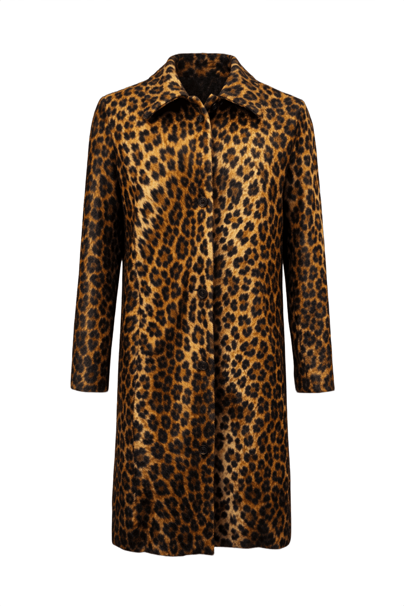 1990s Brown Velvet Leopard Print Coat - Front View