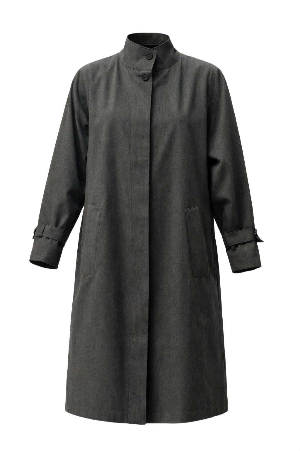 1980s Charcoal Grey Cotton Blend Coat - Front View