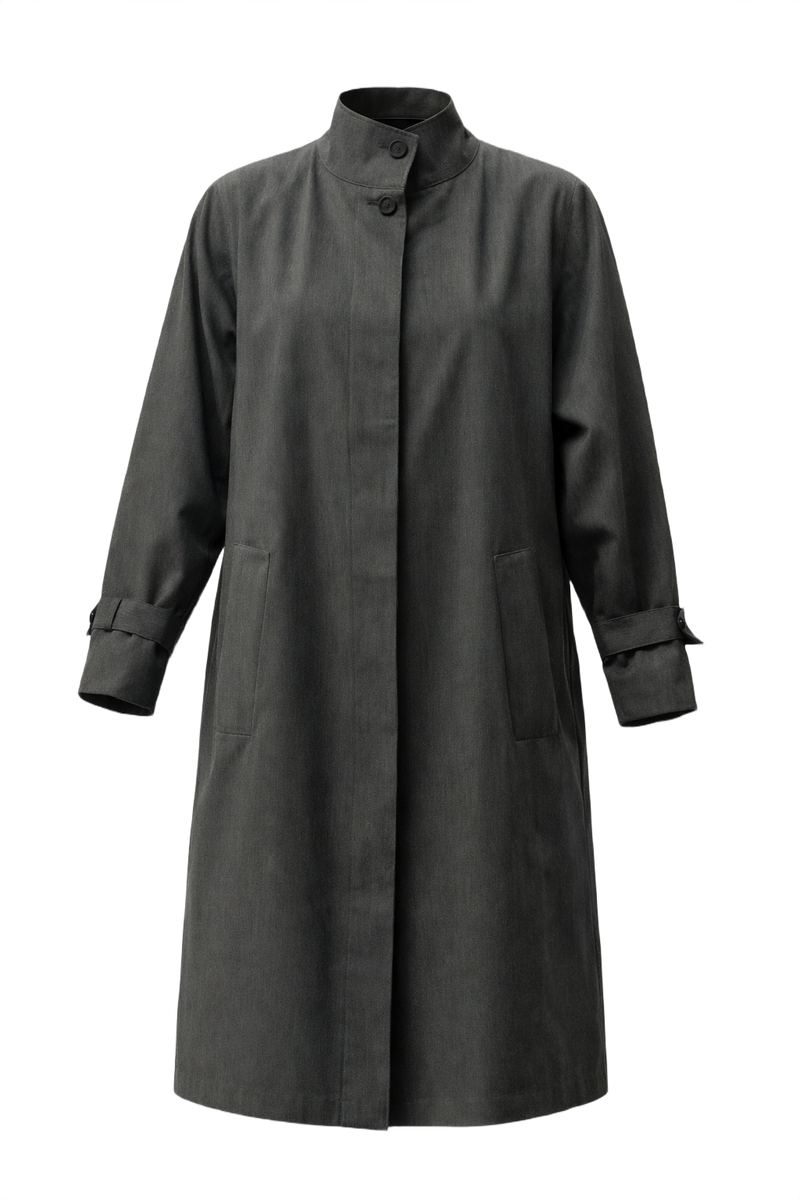 1980s Charcoal Grey Cotton Blend Coat - Front View