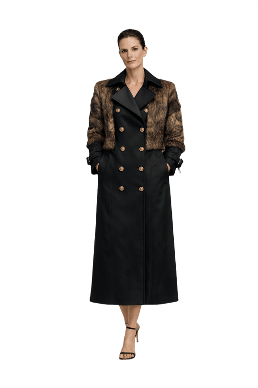 1980s Black Wool Coat - Model