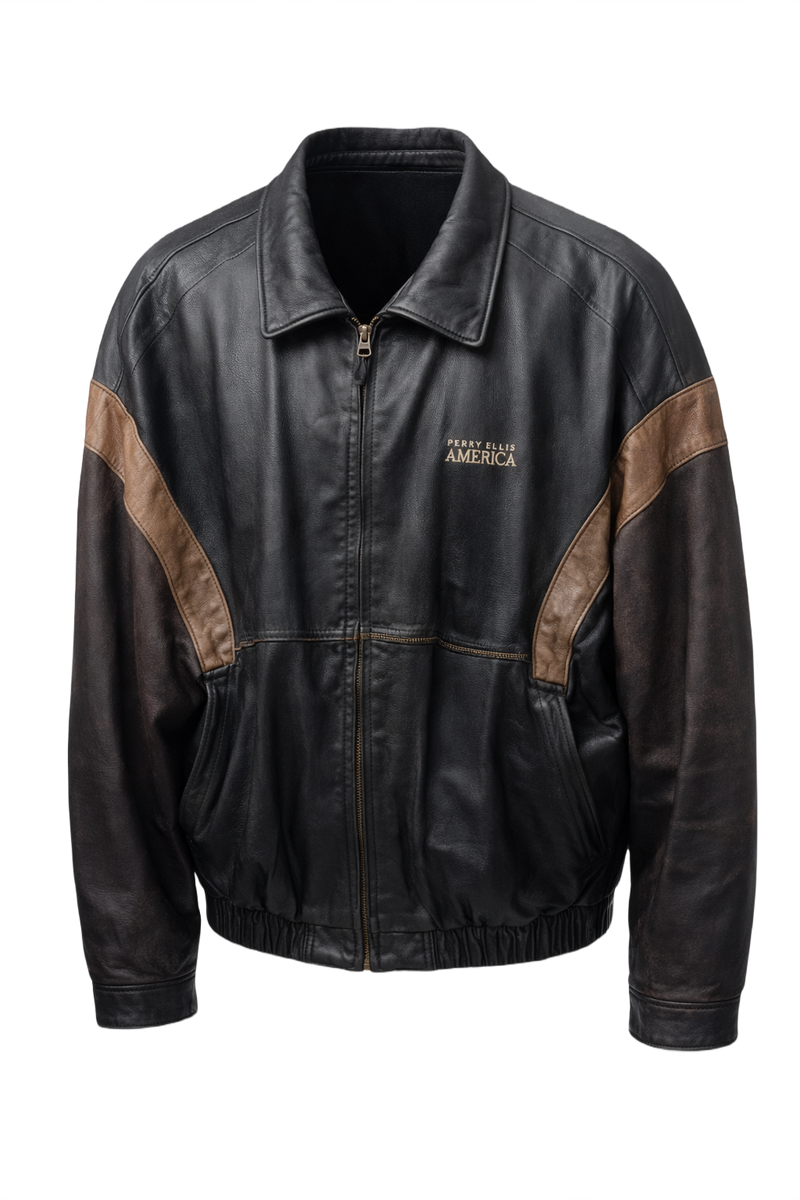 1990s Black Leather Jacket - Front View