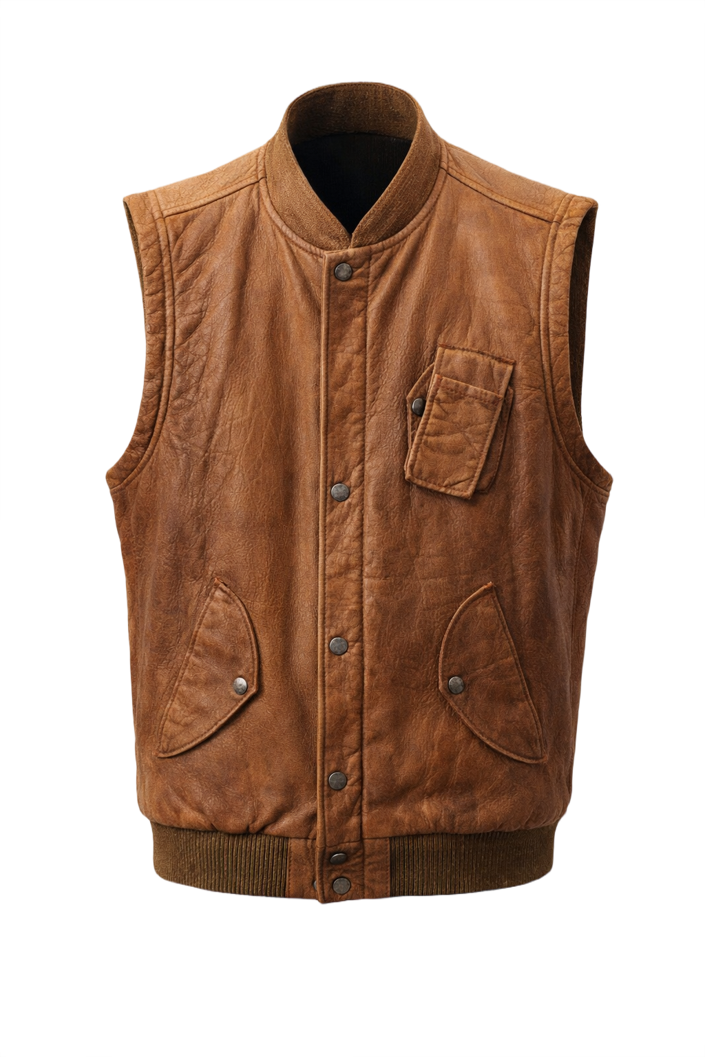 1970s Brown Leather Vest - Front View