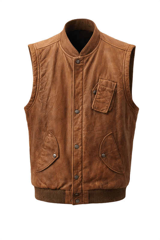 1970s Brown Leather Vest - Front View