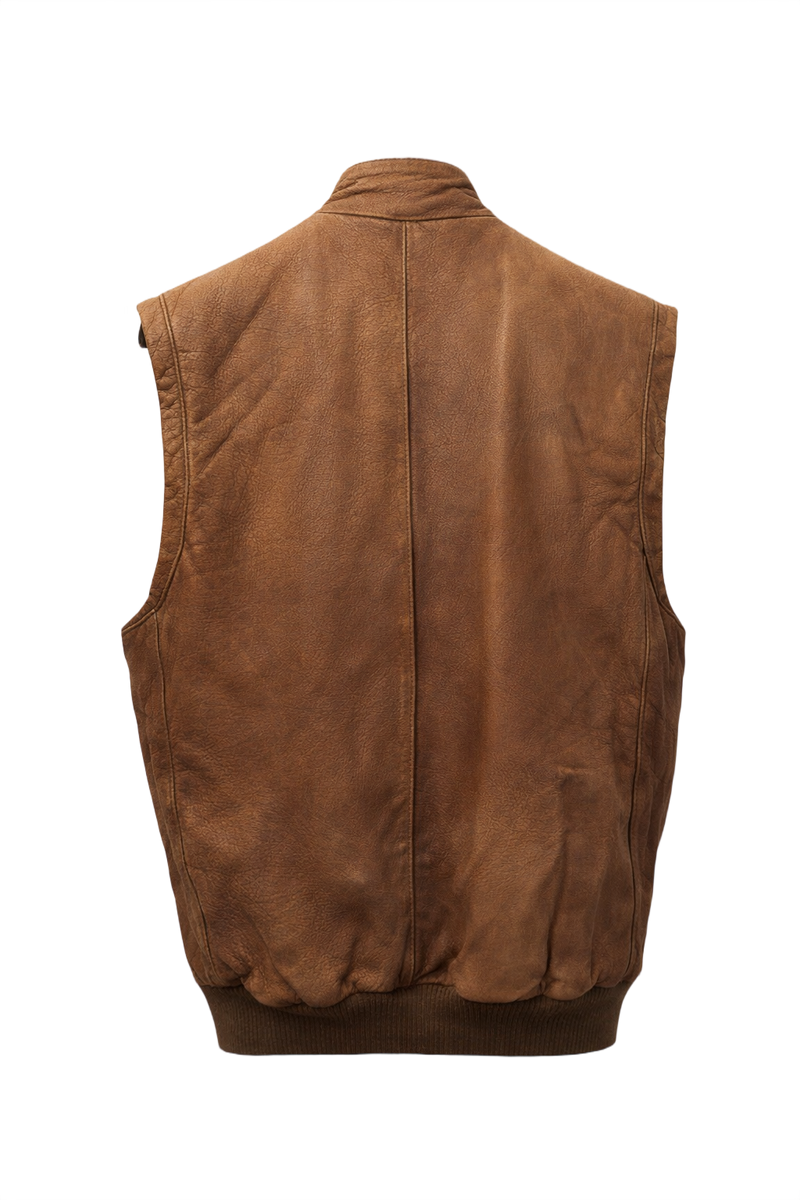 1970s Brown Leather Vest - Back View