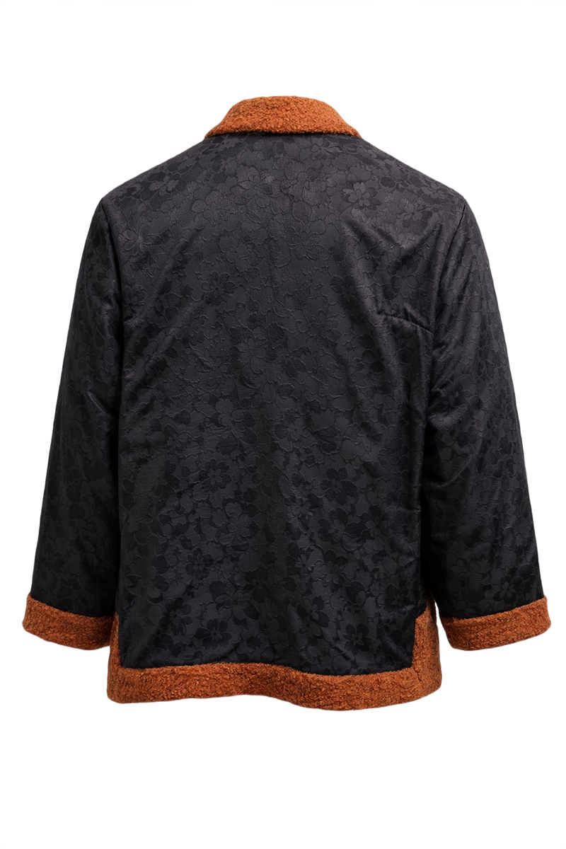 1970s Black Brocade Jacket - Back View
