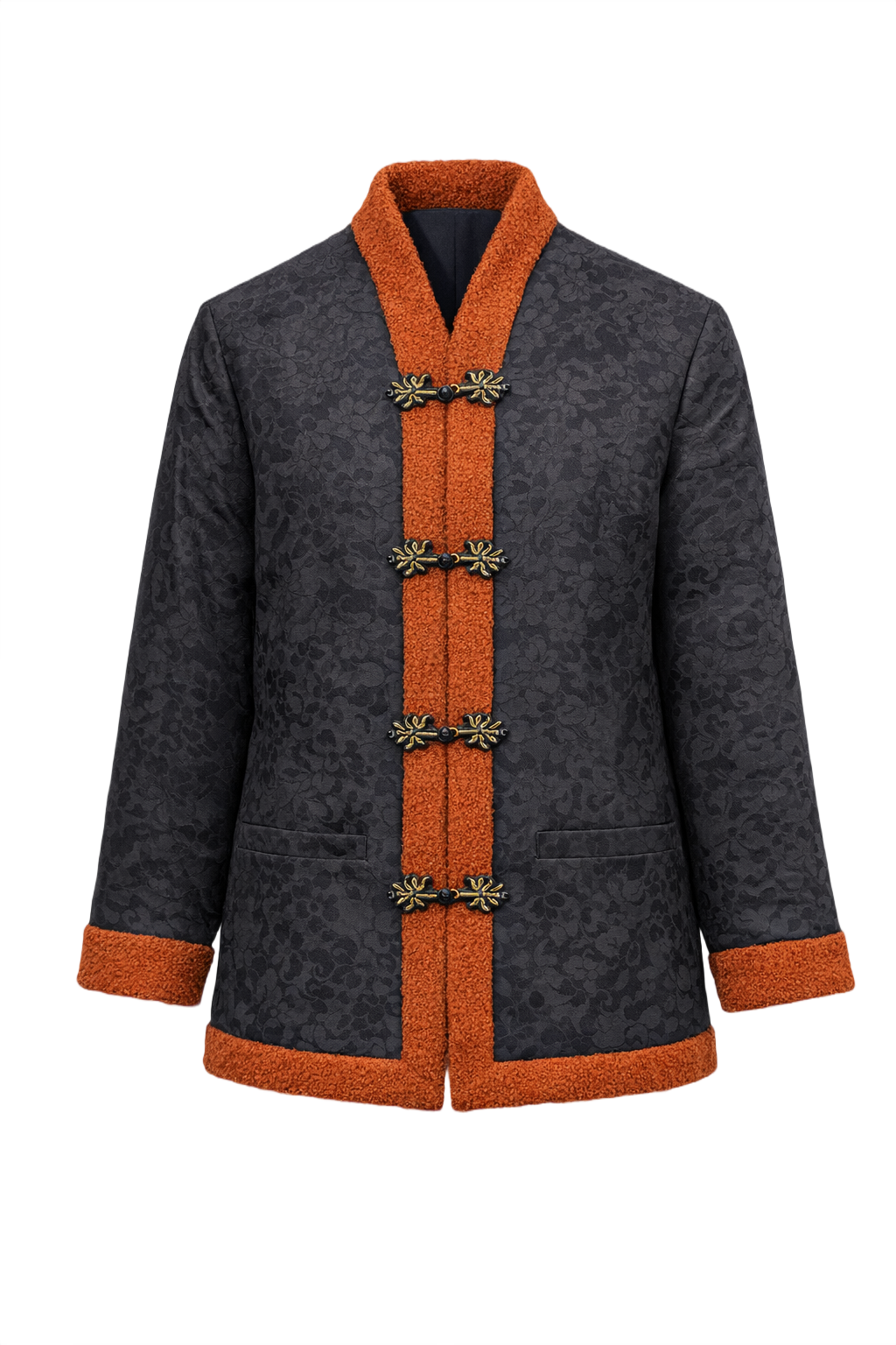1970s Black Brocade Jacket - Front View