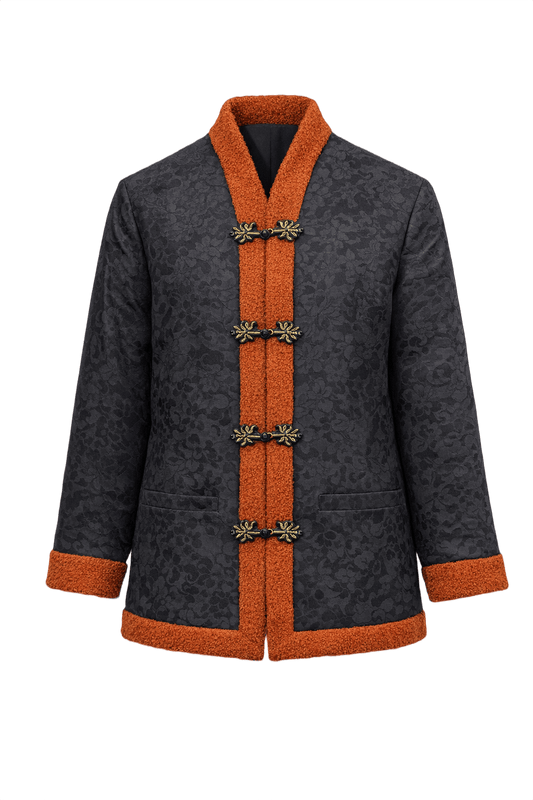 1970s Black Brocade Jacket - Front View