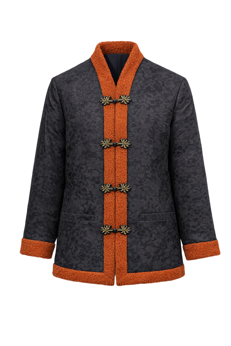 1970s Black Brocade Jacket - Front View