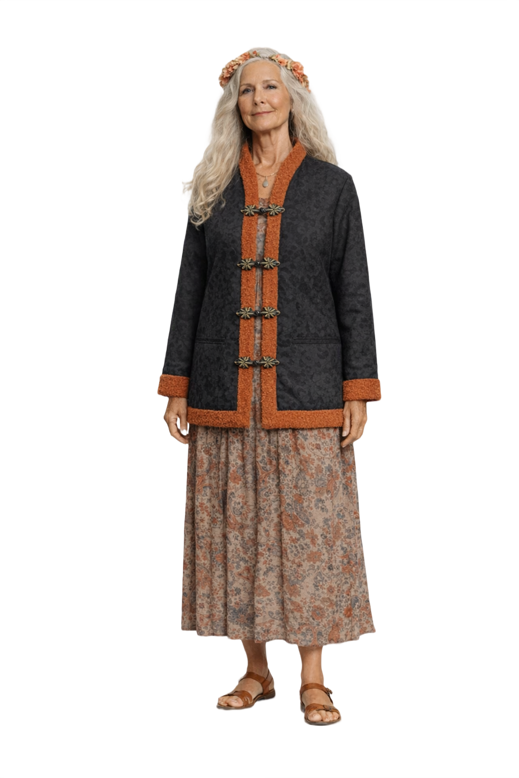 1970s Black Brocade Jacket - Model