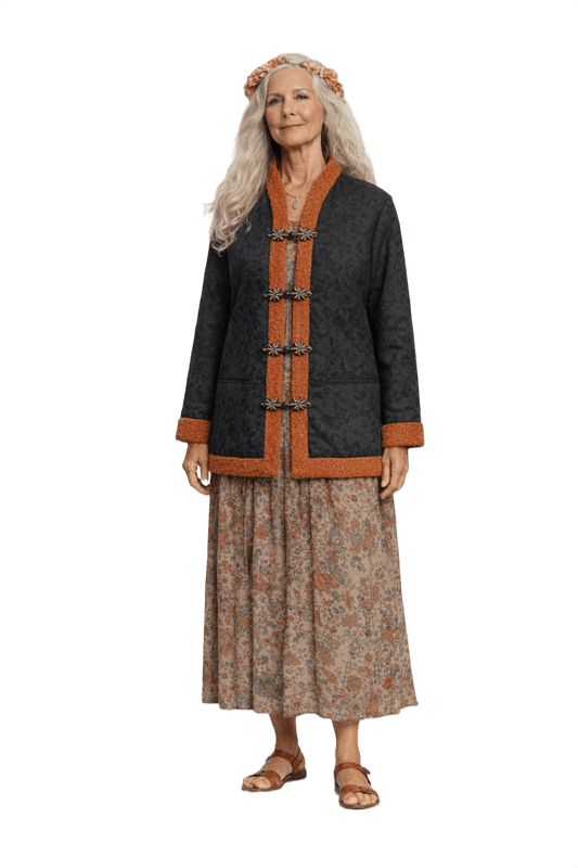 1970s Black Brocade Jacket - Model