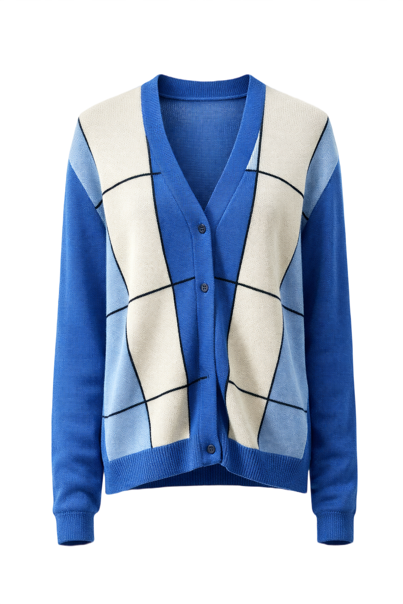1960s Blue Wool Cardigan - Front View