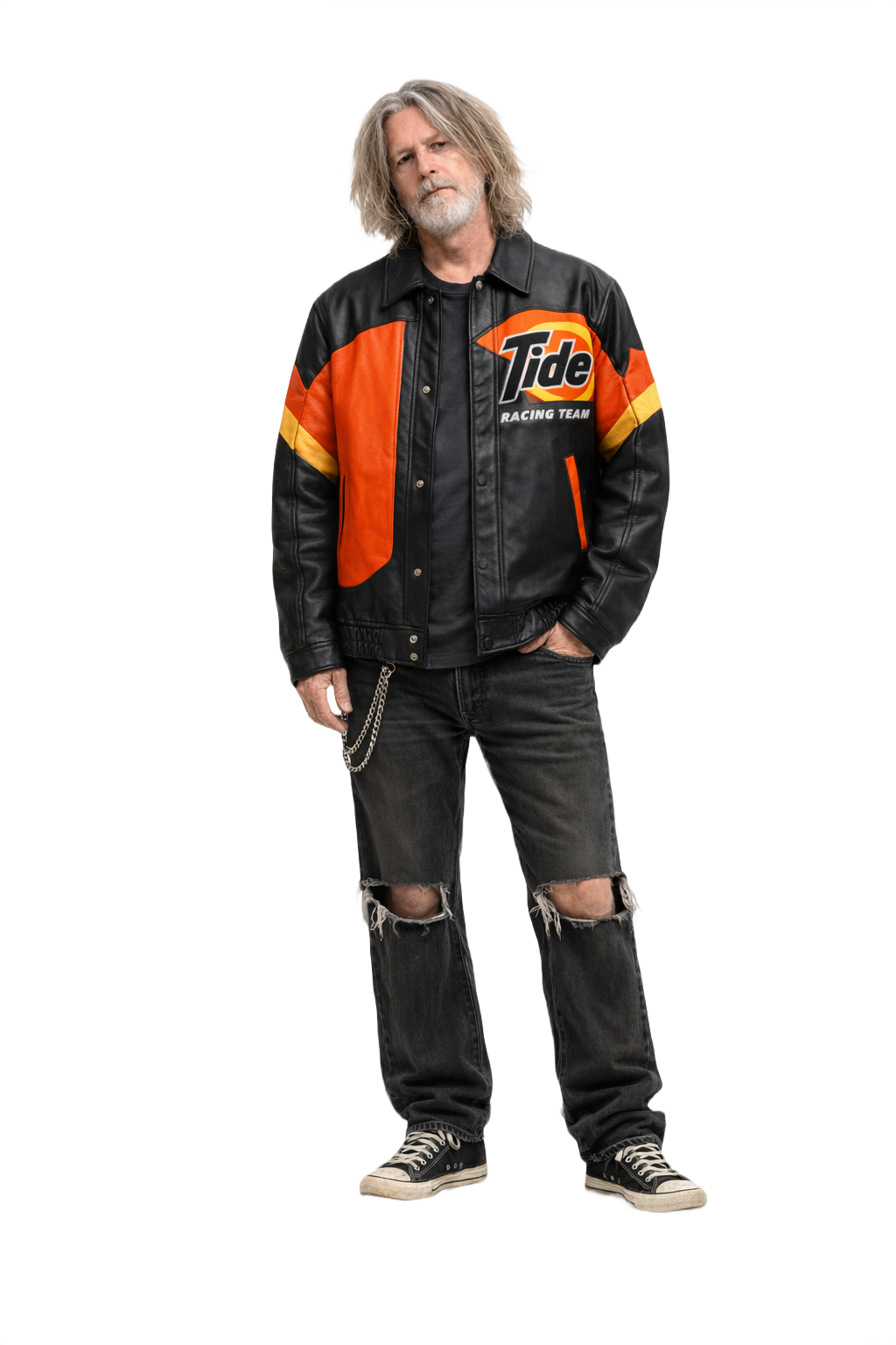 1990s Black Orange Leather Jacket - Model