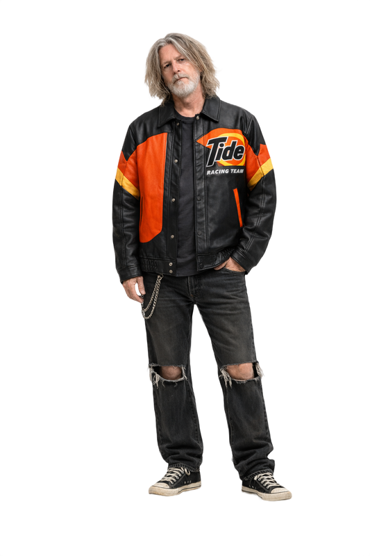1990s Black Orange Leather Jacket - Model