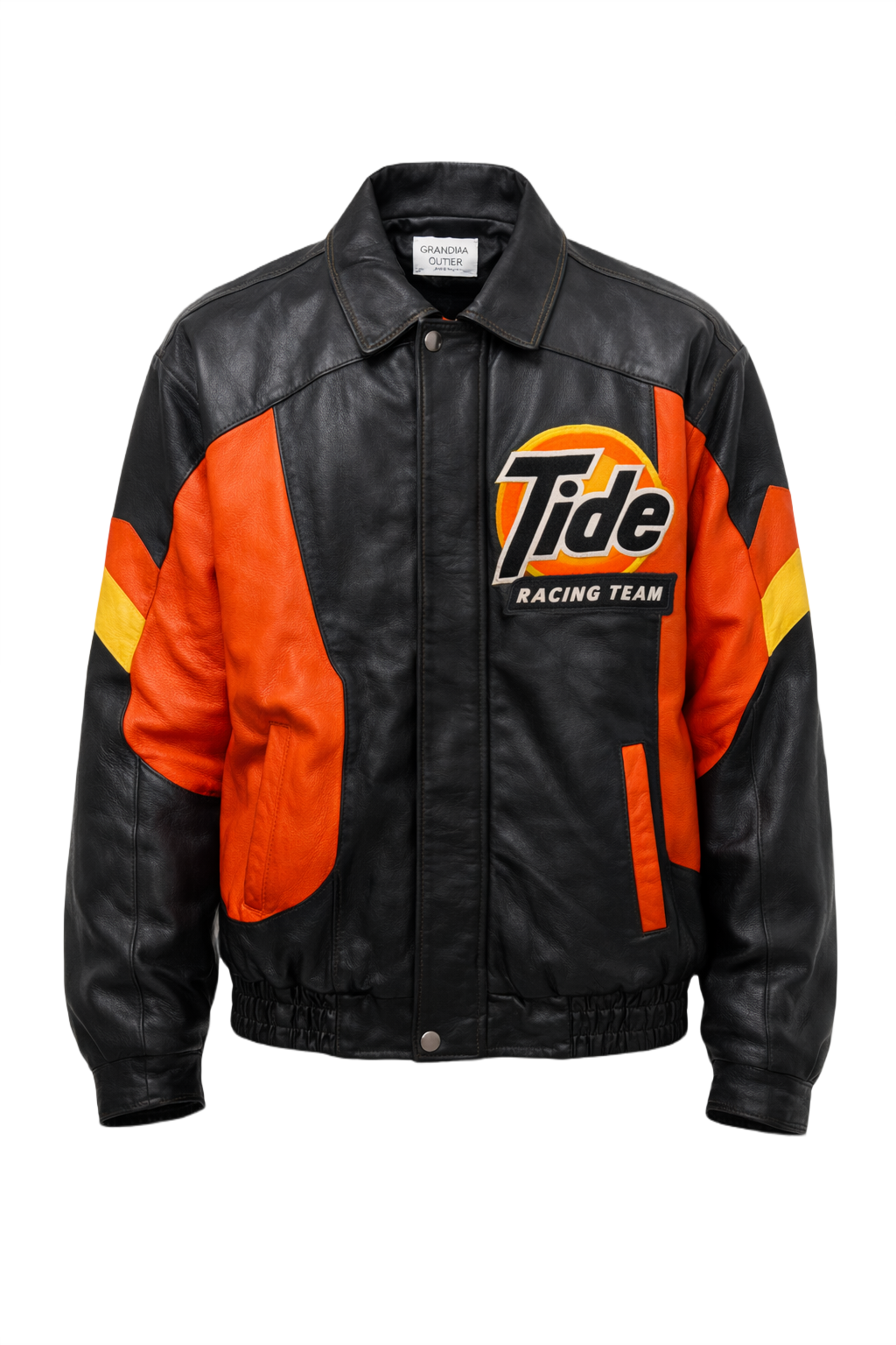 1990s Black Orange Leather Jacket - Front View