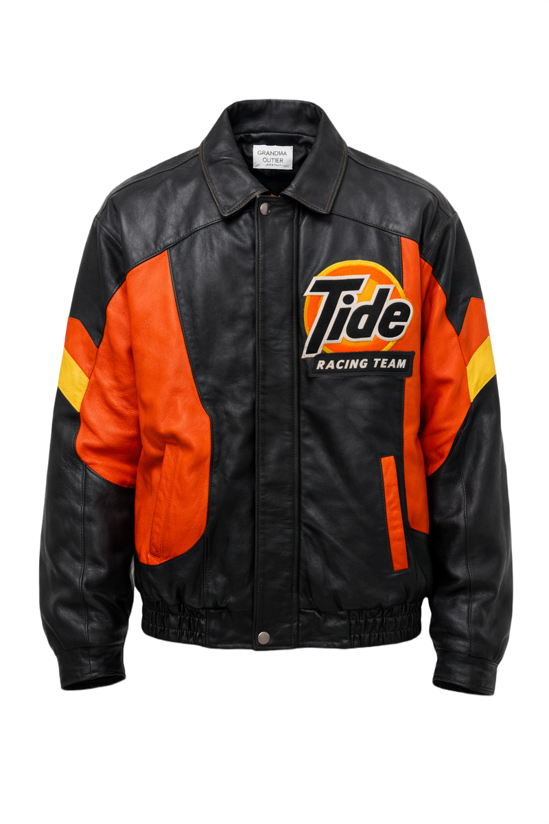 1990s Black Orange Leather Jacket - Front View