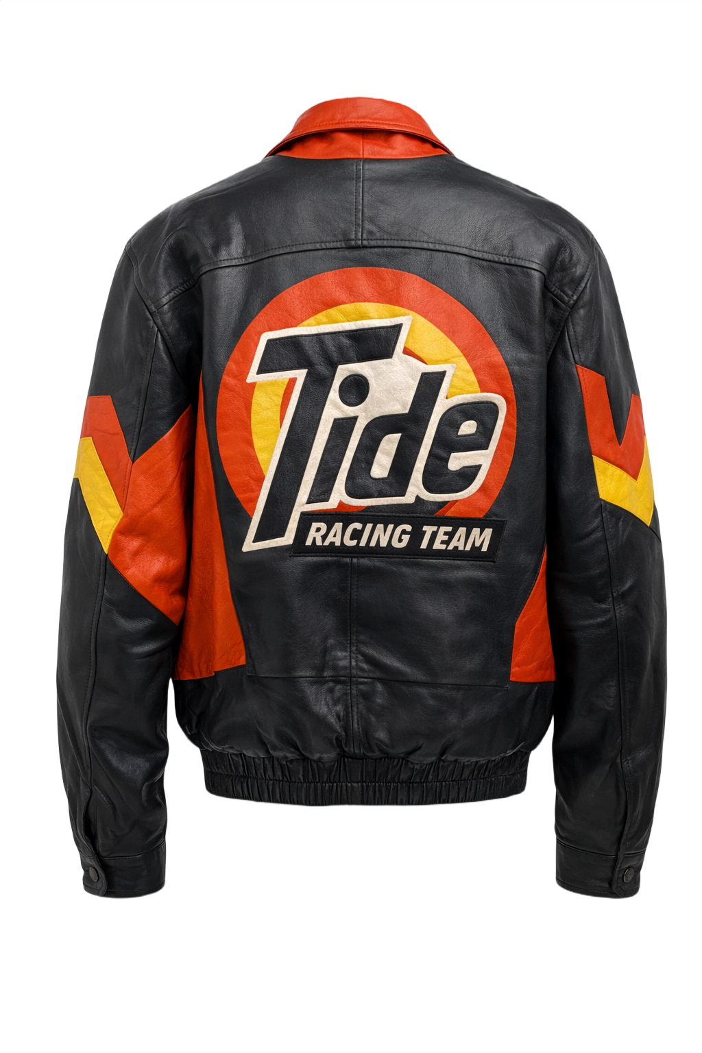 1990s Black Orange Leather Jacket - Back View