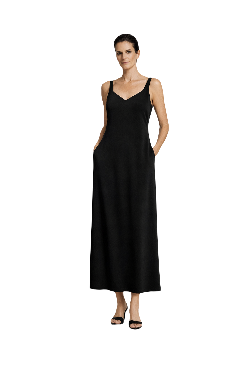 1990s Black Smooth Maxi Dress - Model