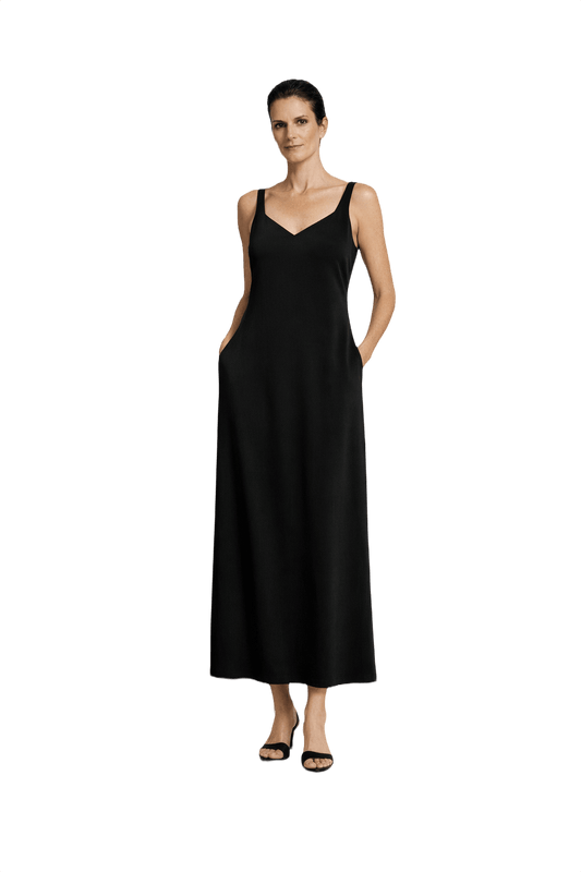 1990s Black Smooth Maxi Dress - Model