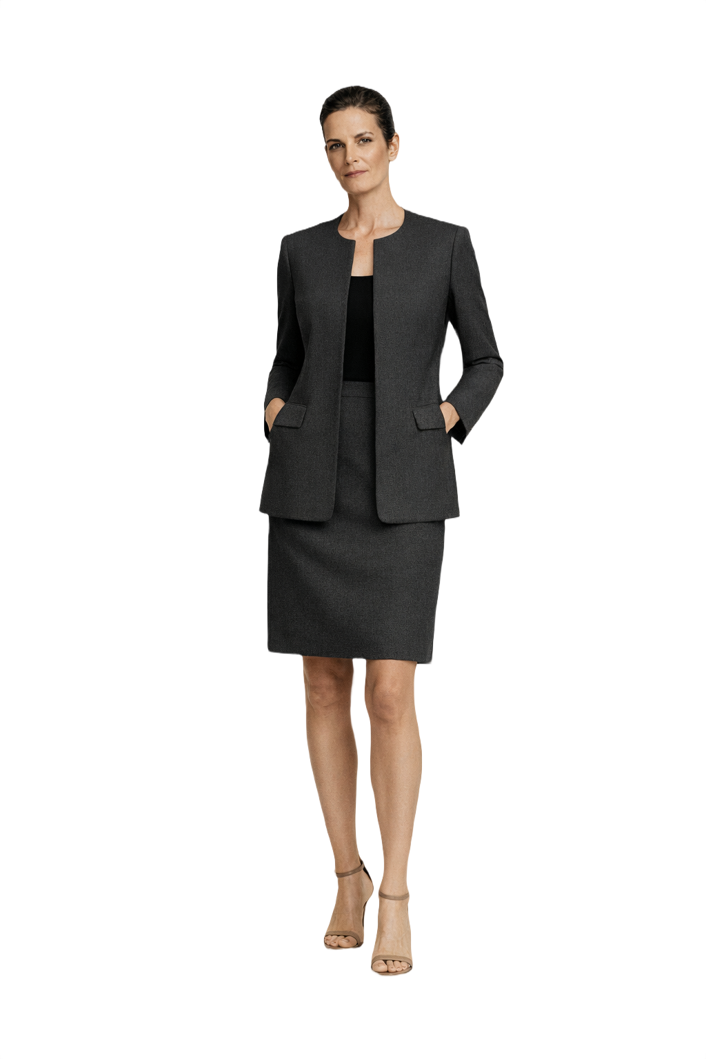1990s Dark Grey Wool Skirt Suit - Model