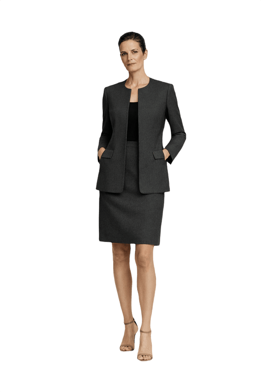 1990s Dark Grey Wool Skirt Suit - Model