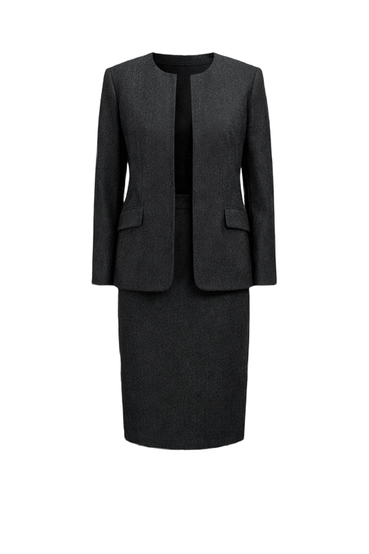 1990s Dark Grey Wool Skirt Suit - Front View