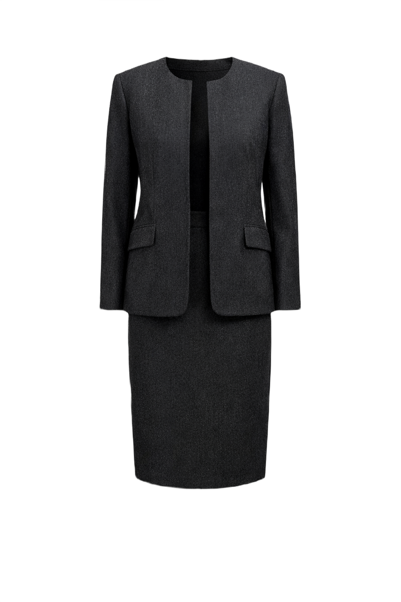 1990s Dark Grey Wool Skirt Suit - Front View