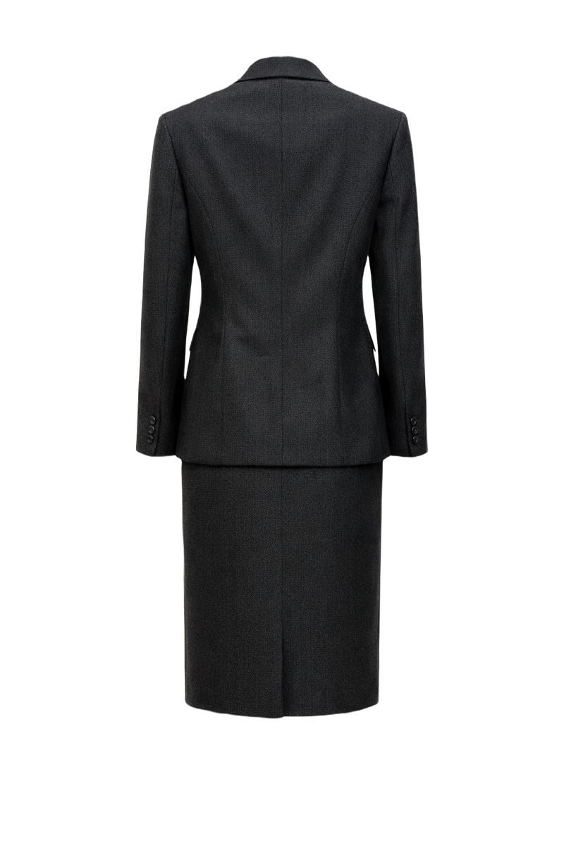 1990s Dark Grey Wool Skirt Suit - Back View