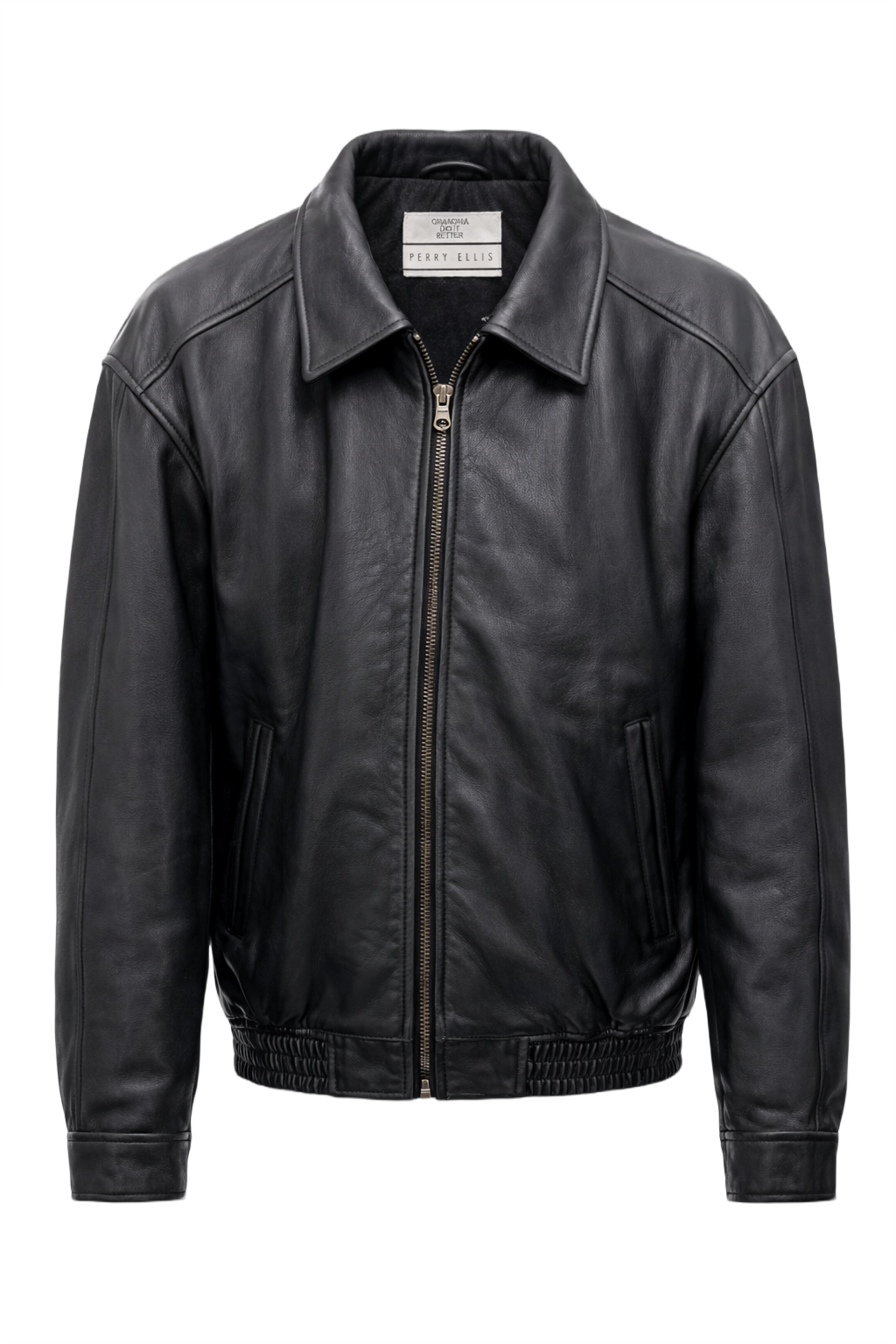 1990s Black Leather Mens Jacket - Front View