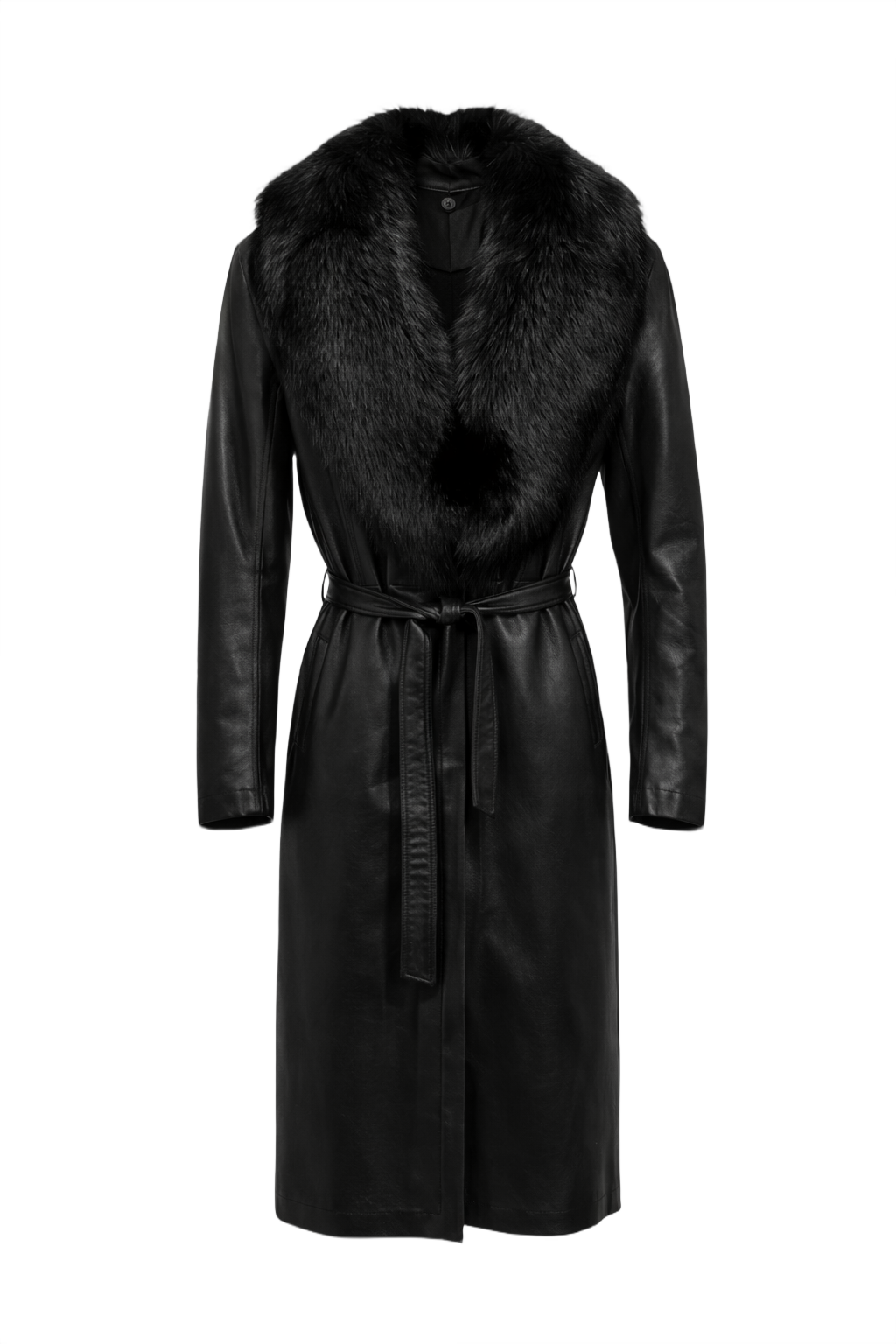 1990s Black Leather Coat - Front View