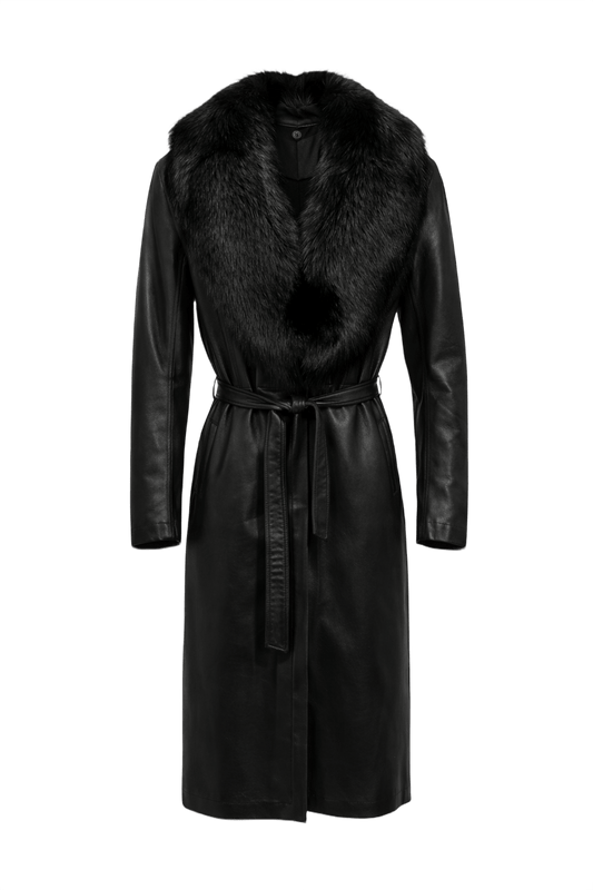 1990s Black Leather Coat - Front View