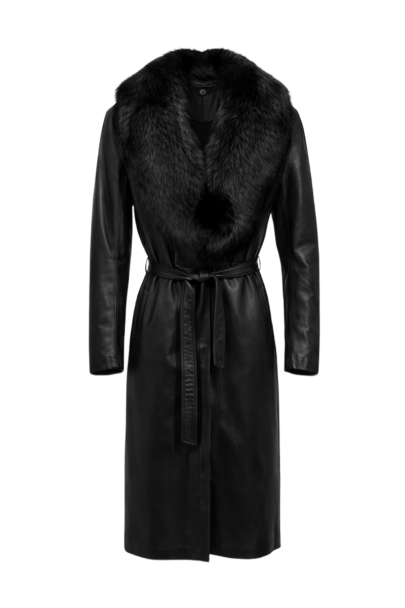 1990s Black Leather Coat - Front View