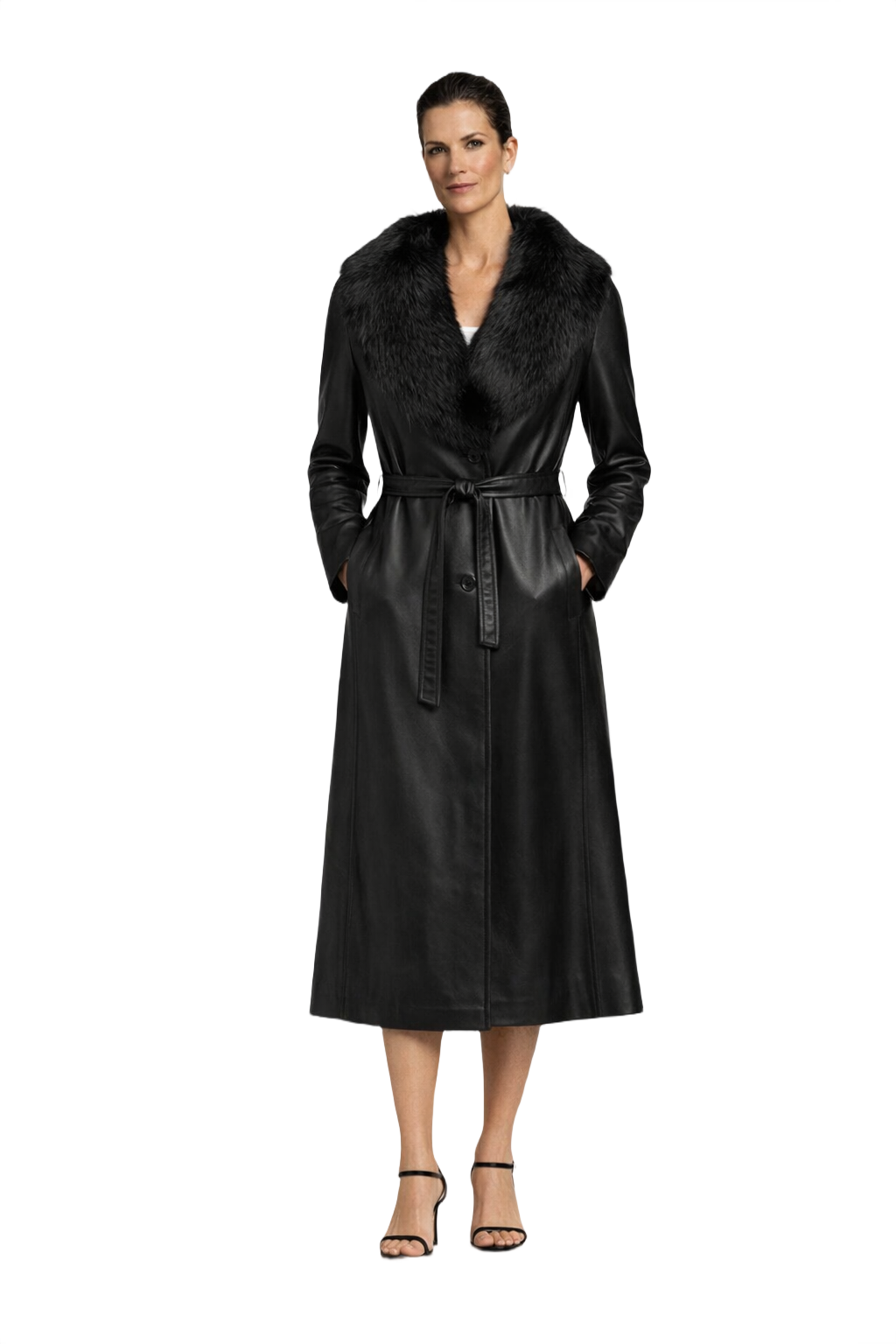 1990s Black Leather Coat - Model