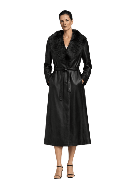 1990s Black Leather Coat - Model