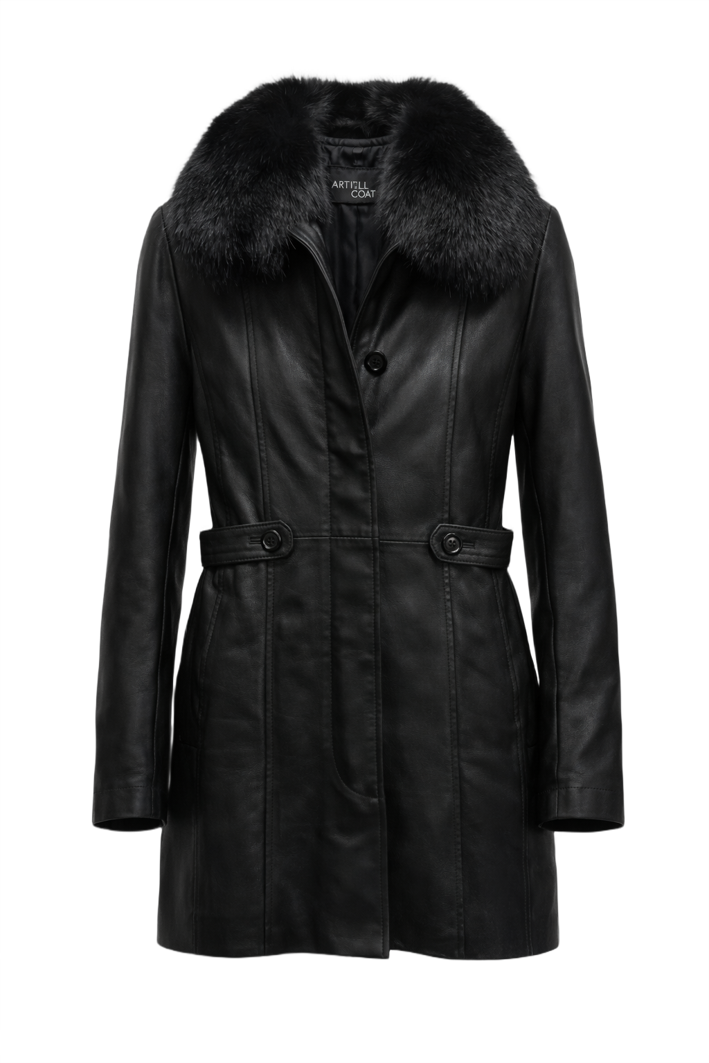 1990s Black Leather Coat - Front View