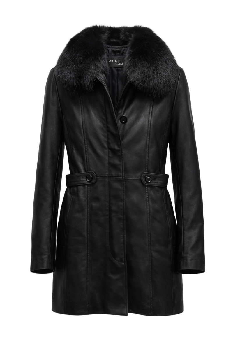 1990s Black Leather Coat - Front View