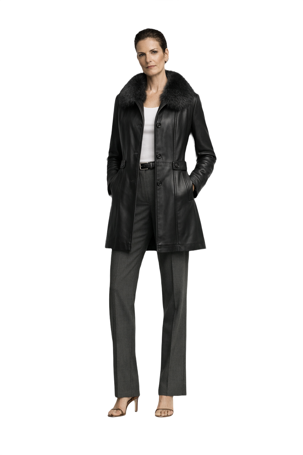 1990s Black Leather Coat - Model