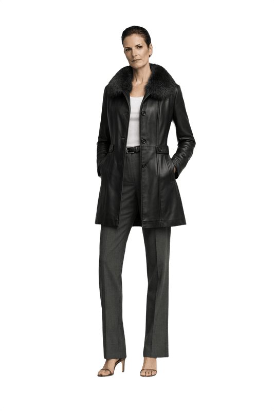 1990s Black Leather Coat - Model
