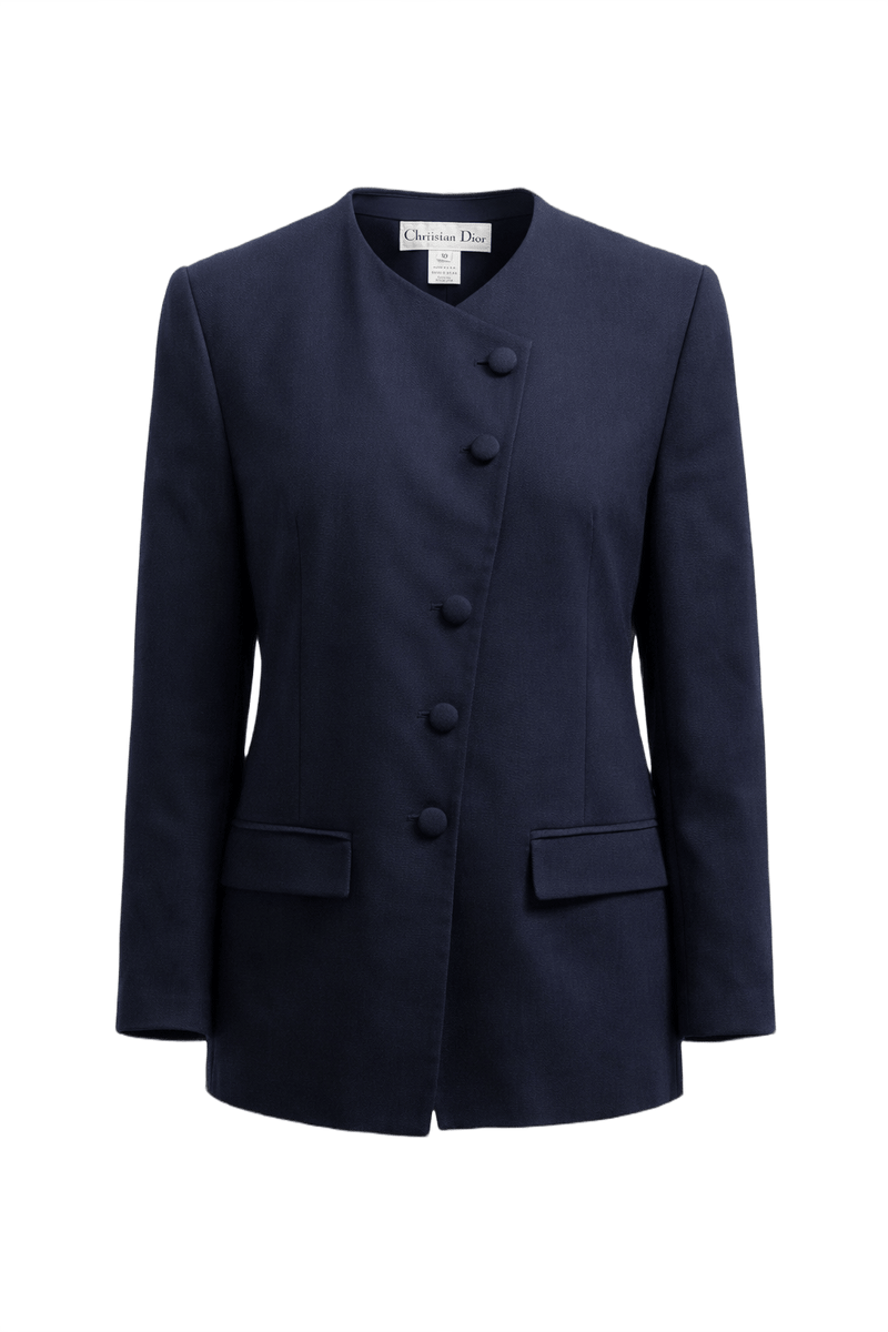 1980s Navy Blue Wool Blazer - Front View