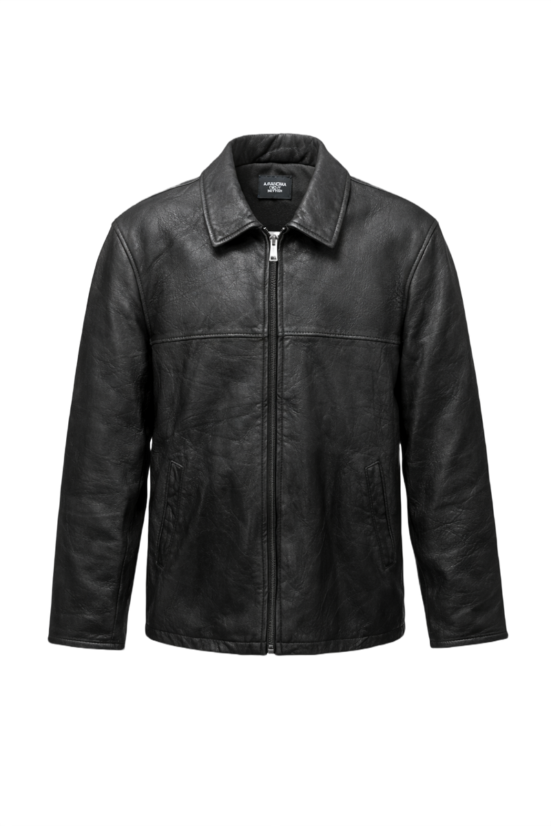 1980s Black Leather Jacket - Front View