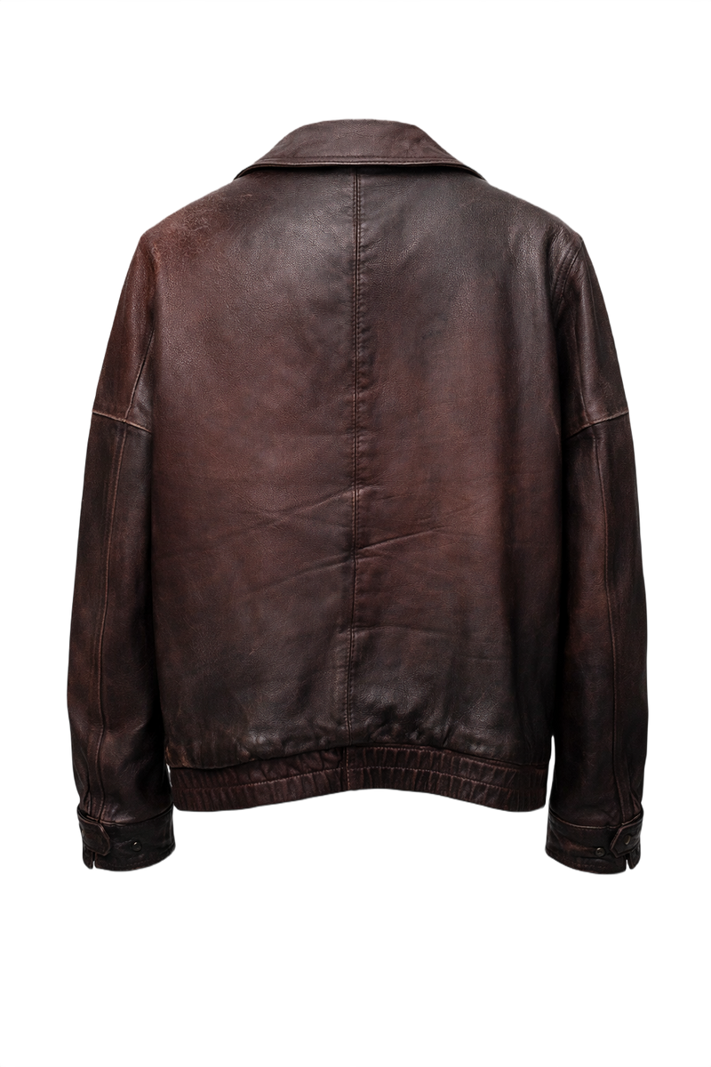 1960s Dark Brown Leather Jacket - Back View