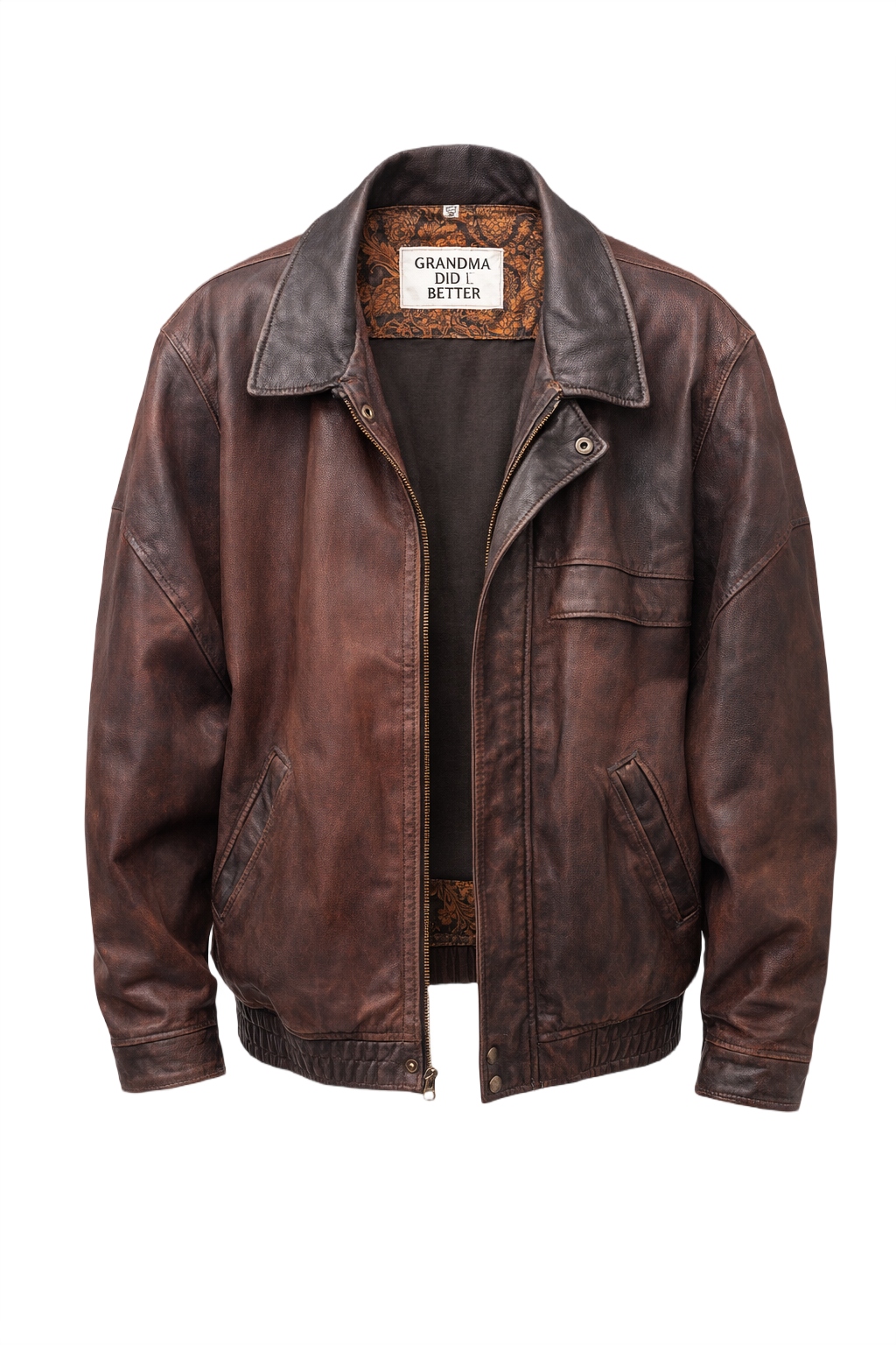 1960s Dark Brown Leather Jacket - Front View